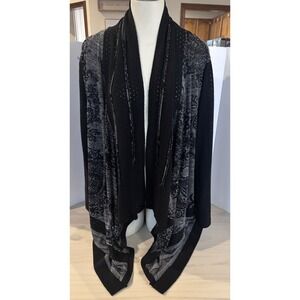 Ali Miles Cardigan Sweater Womens 2X Black Gray Open Front Kimono Plus Size